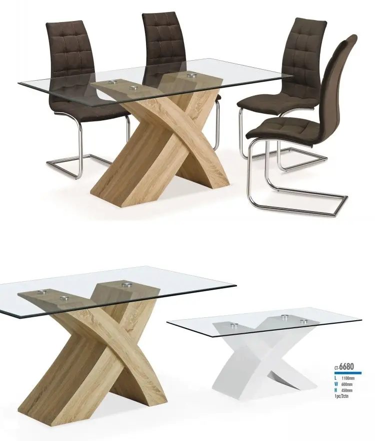 Character Designs Luxury Modern Wood Legs Rectangular Glass Top Dining Tables