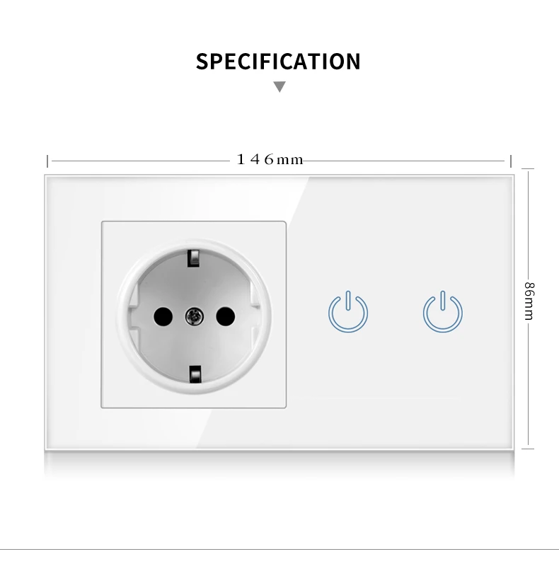 NOVSKI  luxury  glass panel Germany single power wall sockets with 2 touch switches