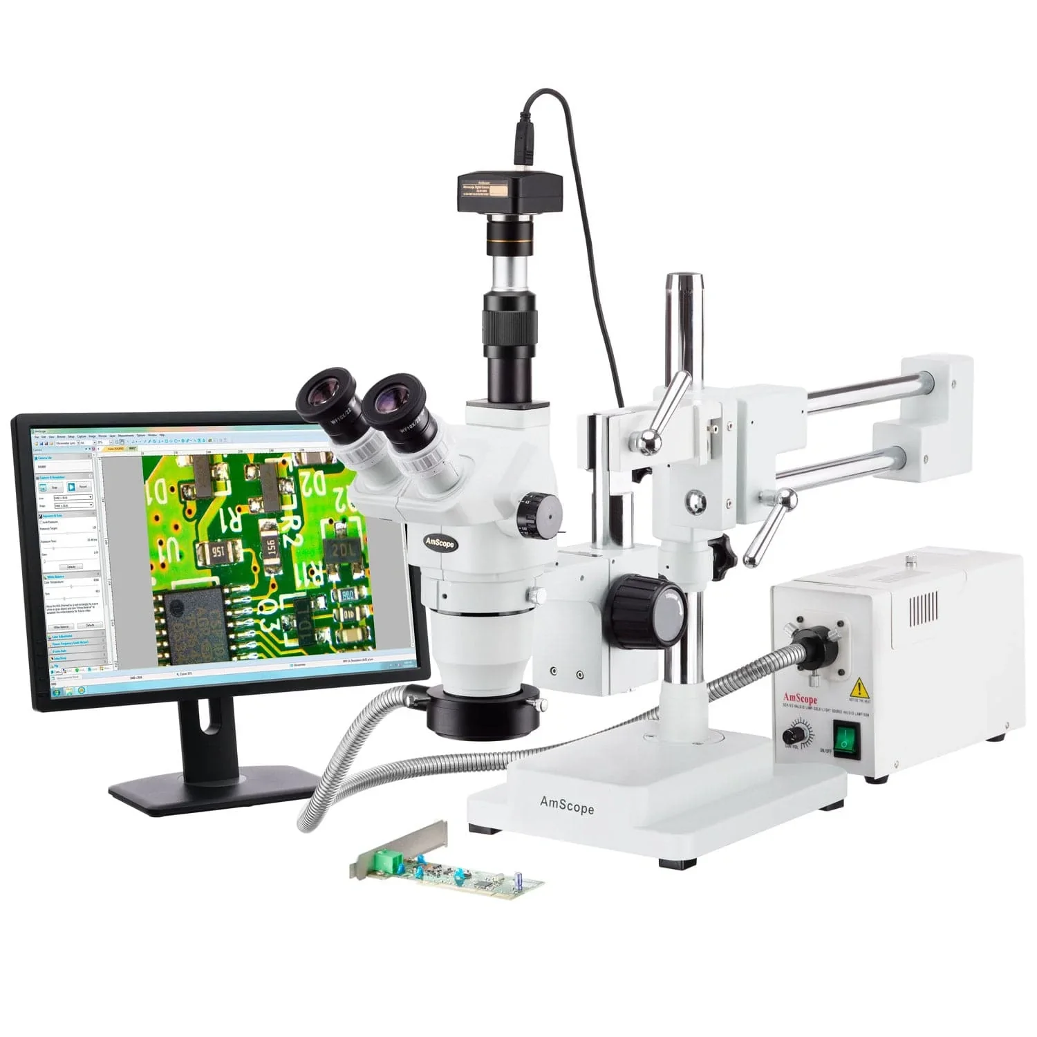 AmScope Supplies 2X-225X Trinocular Stereo Boom Microscope + 3MP Camera