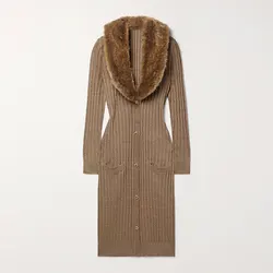 Factory Custom brown v neck single breasted french retro sexy celebrity high end luxury mature delicate knitted woman dress