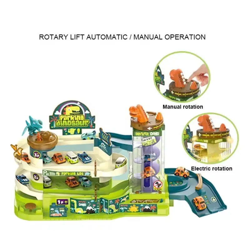 Dinosaur Electronic Rail Toys Set 3 Floors 4 Cars Adventure Games Toy Race Track Car Parking Lot Toy for Kids With Music Light