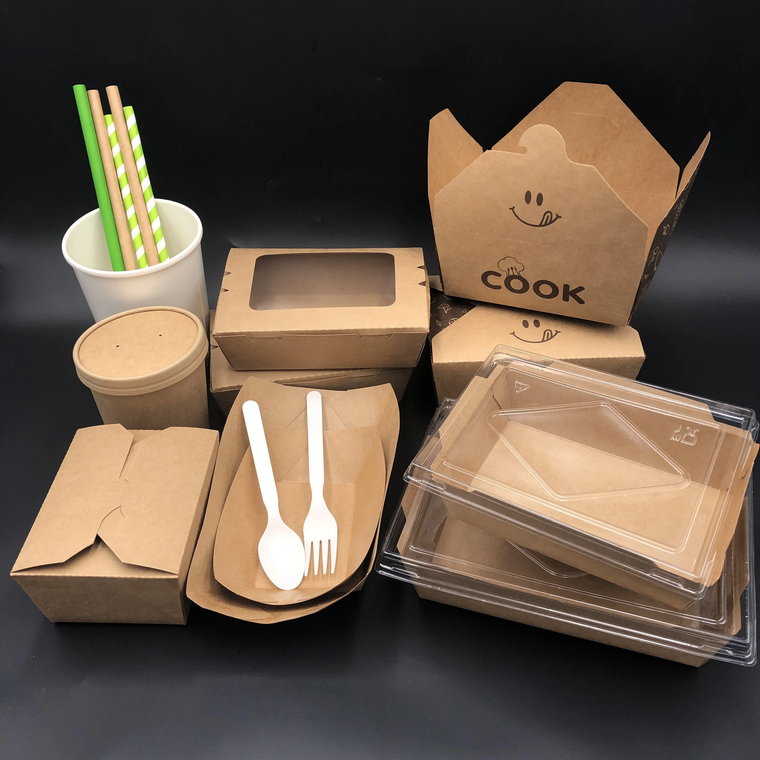 custom biodegradable paper food container packaging salad take out lunch boxes disposable brown kraft paper box