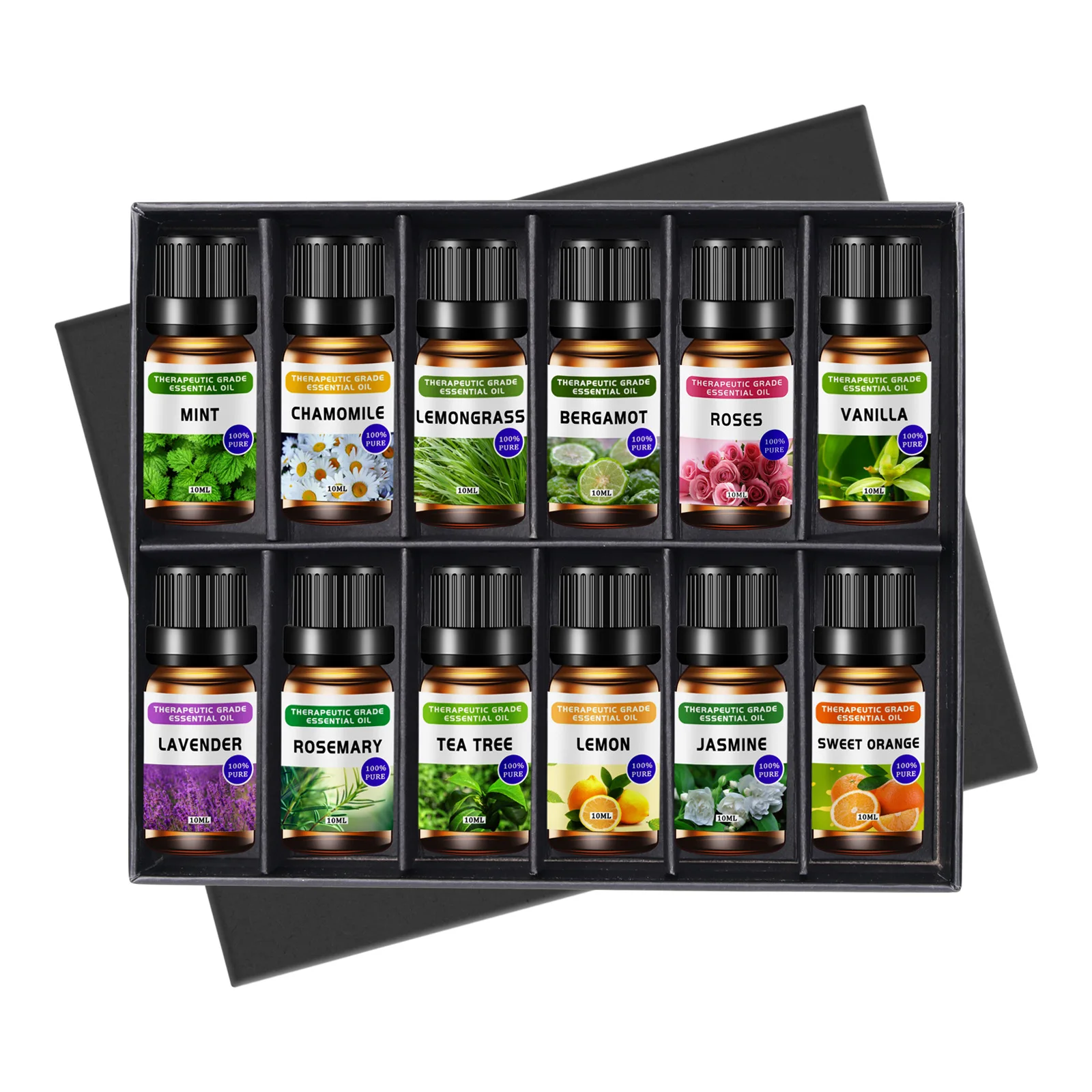 Rose Essential Oils Organic Private Label 10ml Rosemary Lemongrass Peppermint Pure Essential Oil 12 Pack