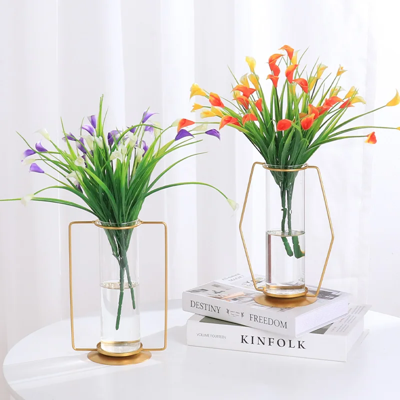 Plant Round Glass Bottle Hydroponic Glass Vase For Flower Or Water Plant With Metal Support For Home decoration