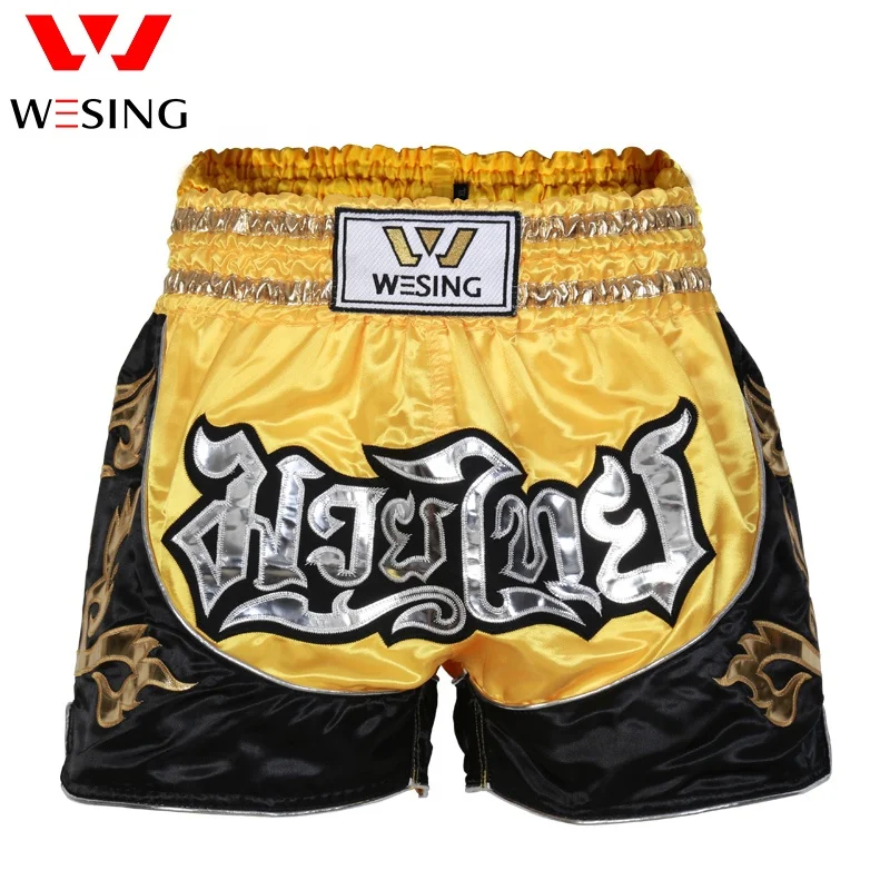 Wesing High Quality Customized Muay Thai Shorts Black Fabric Wholesale Muay Thai Boxing Shorts
