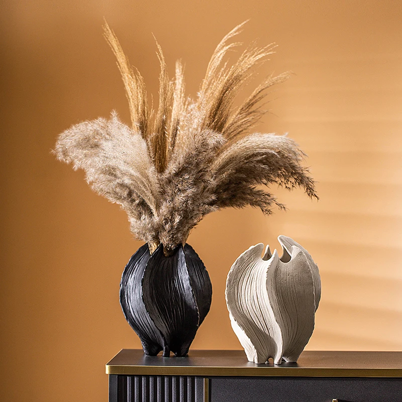 Creative Nordic Dried Branches Pot Black And White Abstract Reed Container Ceramic Flower Vases Minimalist Home Decoration Vase