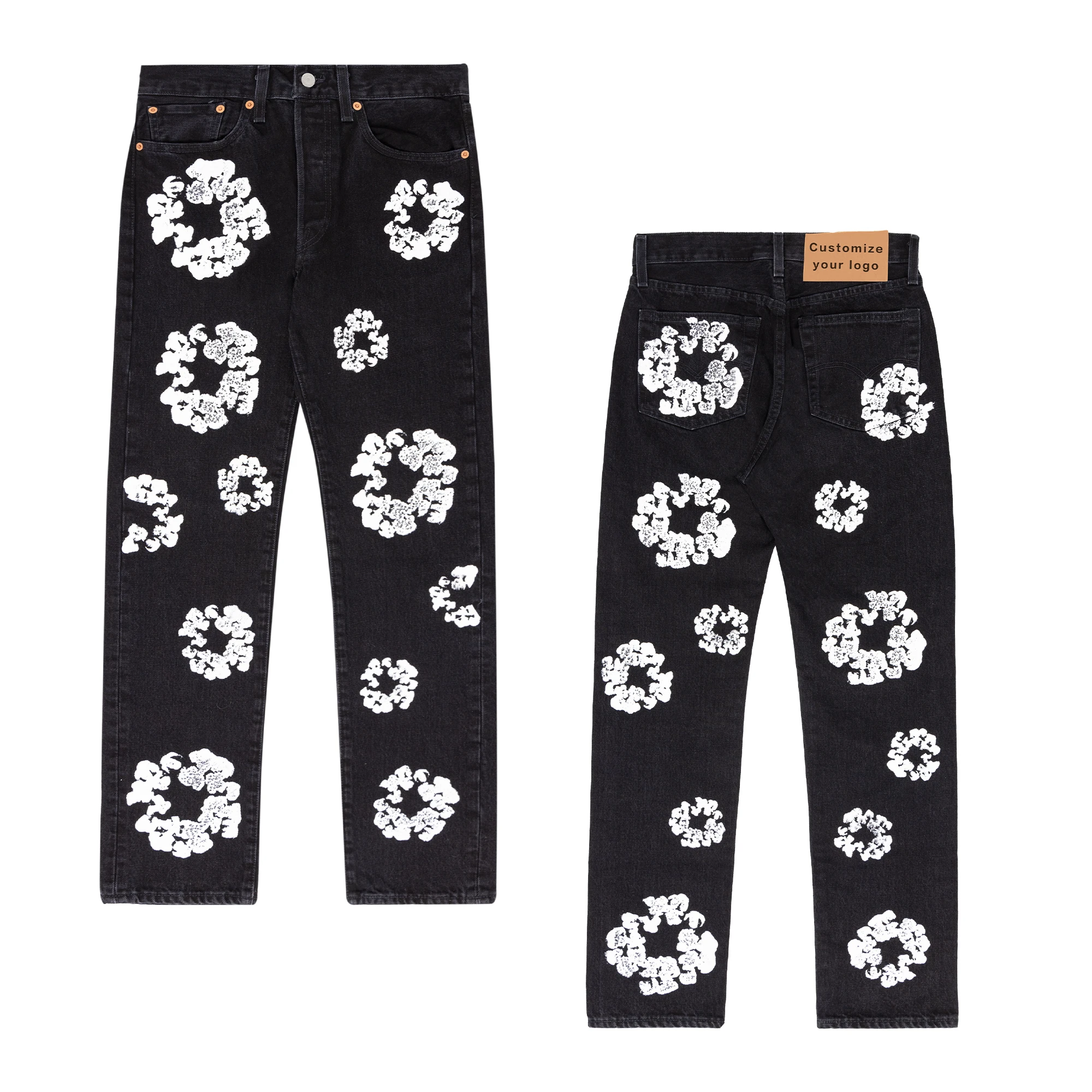 Gingtto Custom Jeans Manufacturers The Cotton Wreath Black Jean Straight Fit Jeans Men