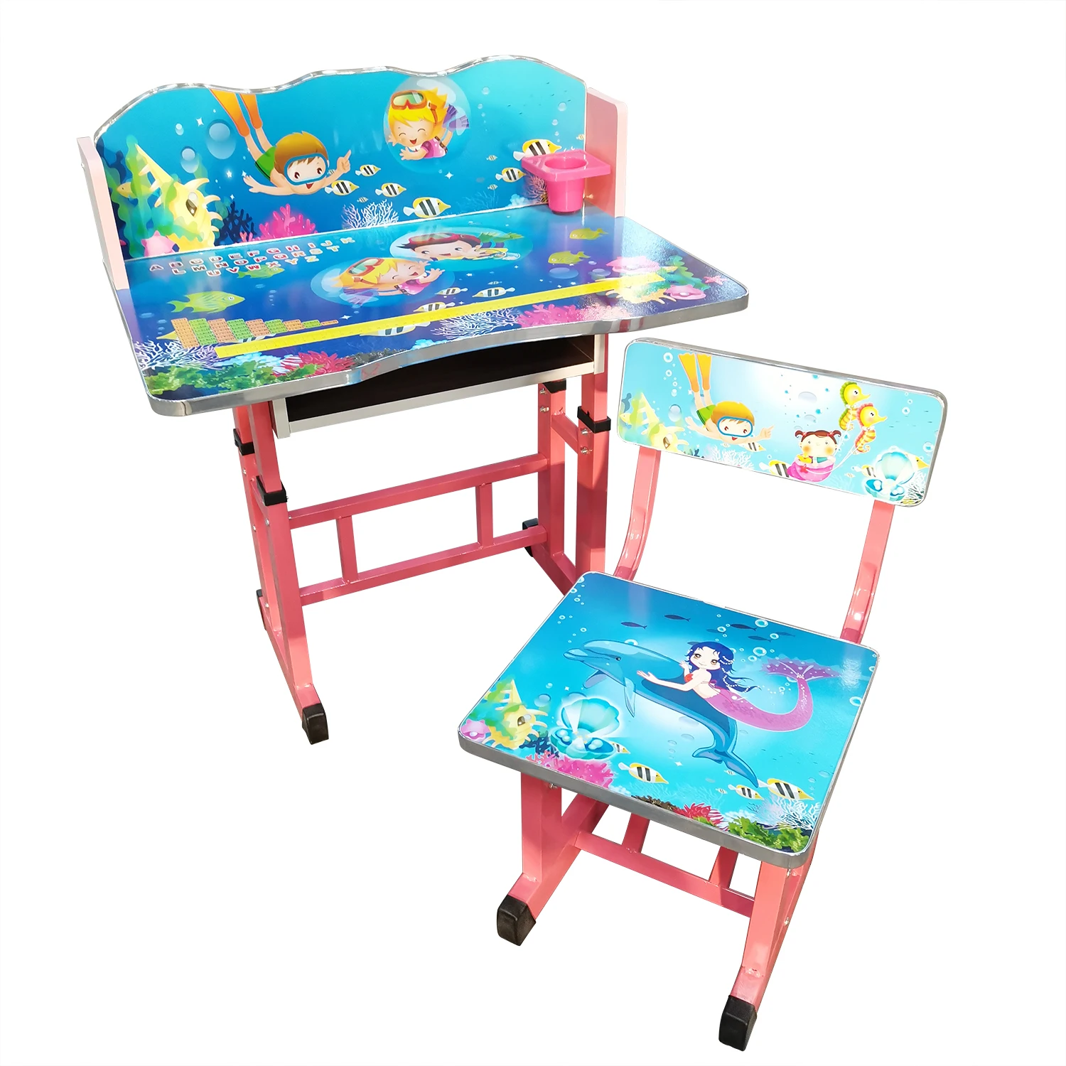 Wholesale Modern School Furniture Plastic Height Adjustable Kids Study Table And Chair Set Reading Table For Kids Children