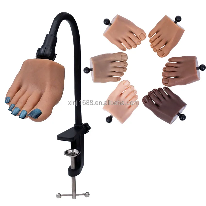 XINJI NEW Realistic Nail Art Practice Foot Model Silicone Feet Mannequin with Holder
