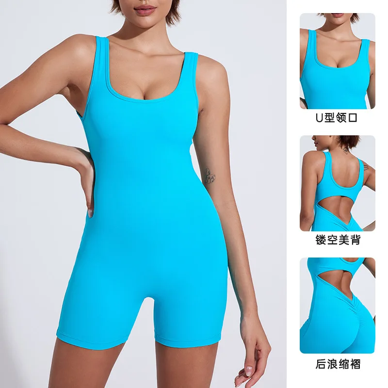 European and American nude sports Clothes Quick-Drying one-piece V-shaped Waist and beautiful Back Sports yoga Clothes