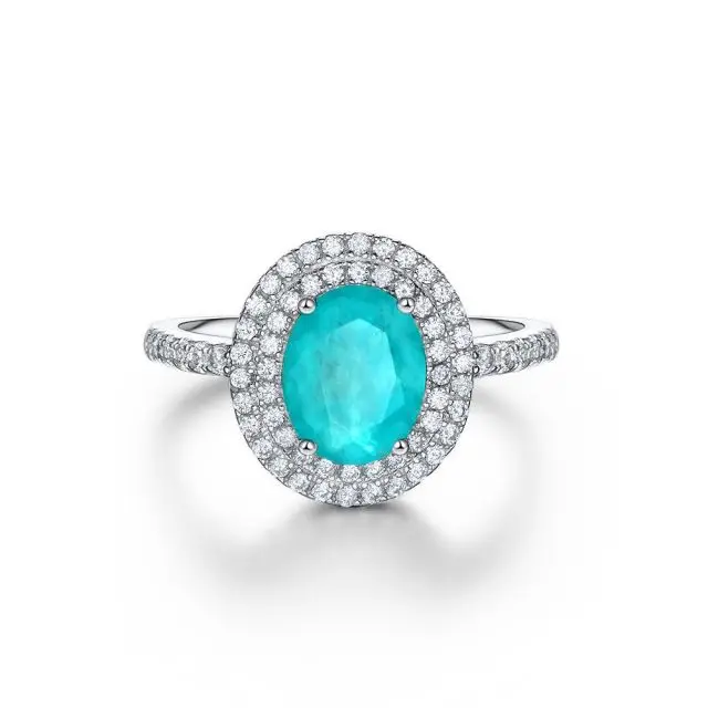 Oval Paraiba Wedding Engagement Bridal Ring Round Cubic Zirconia 925 Sterling Silver
