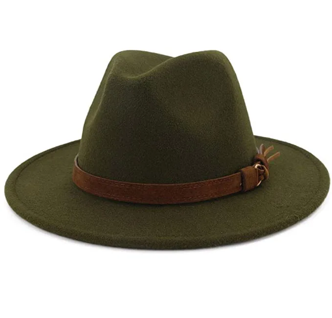 wholesale Men  Women Vintage Wide Brim men fedora  Hat with Belt Buckle