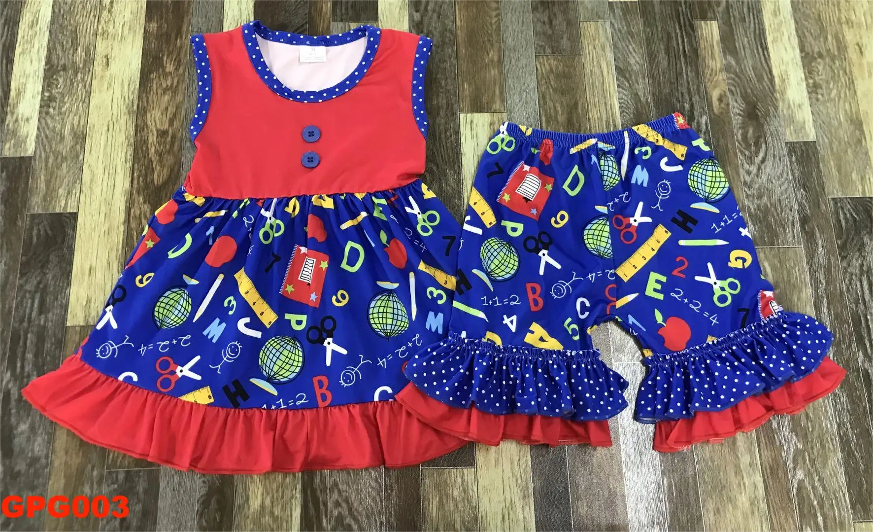 Hot Sale Girls Blue and White Set Sleeveless Shorts Set Back to School Wholesale Outfit