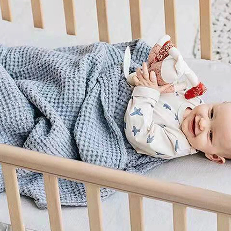Breathable Cozy Weave Cotton linen Newborn Waffle Baby Blankets