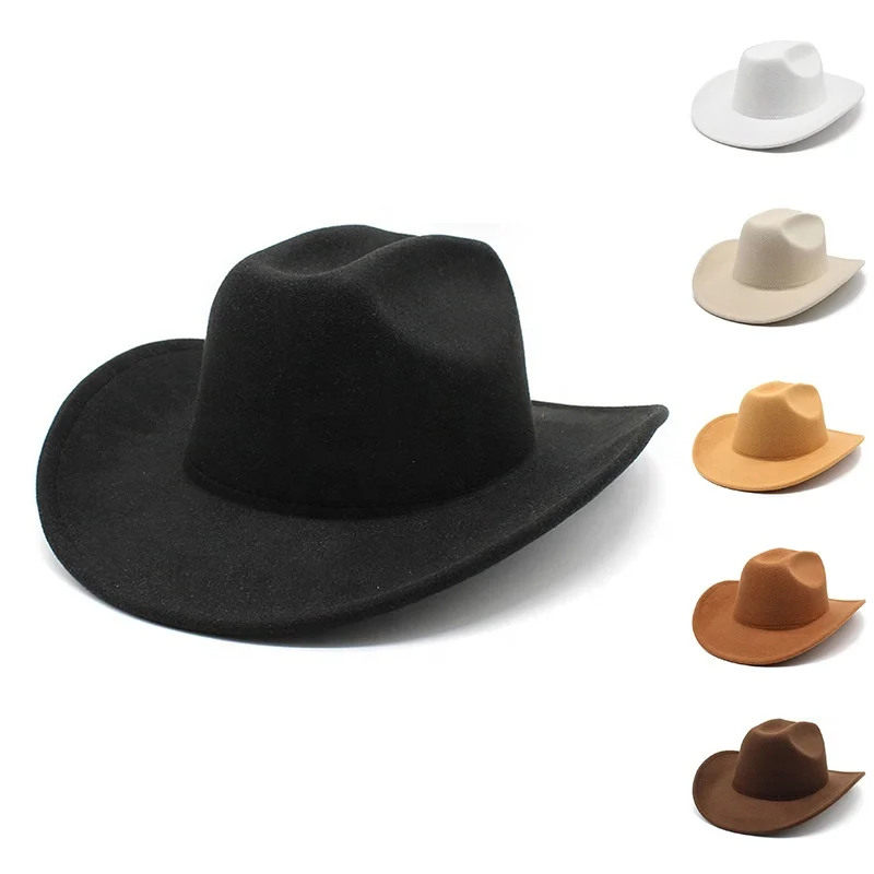 2023 New sombreros cow boy hat  plain felt cowboy hats wholesale Western Custom  Cotton Polyester cowboy hats in bulk
