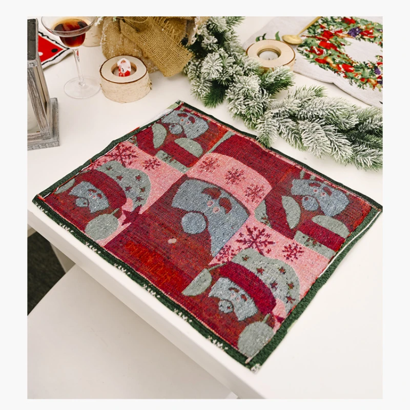 Christmas Knitted Table Placemats Festive Santa and Tree Patterns for Holiday Home Decoration
