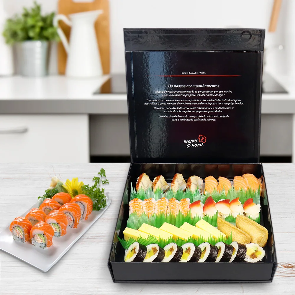 Luxury Black Food Grade TakeAway Sushi Container with Lid Customized Printing High Quality Sushi Packaging Box