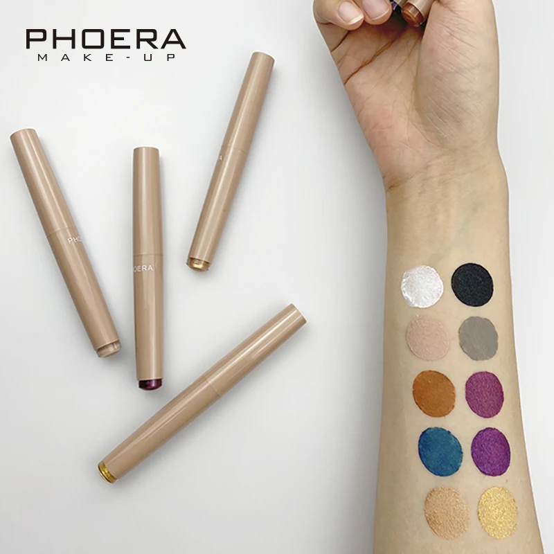 PHOERA Shimmer Glitter Cream Eyeshadow Crayon Matte Eyeshadow Stick Long Lasting Highlighter Stick Makeup