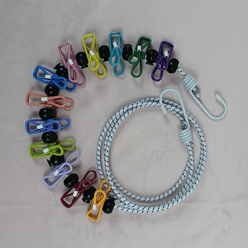 Portable Travel Clothesline Removable Lock Beads Outdoor Windproof 12 Clothespin Clothesline Iron Polybag Home Camping Indoor