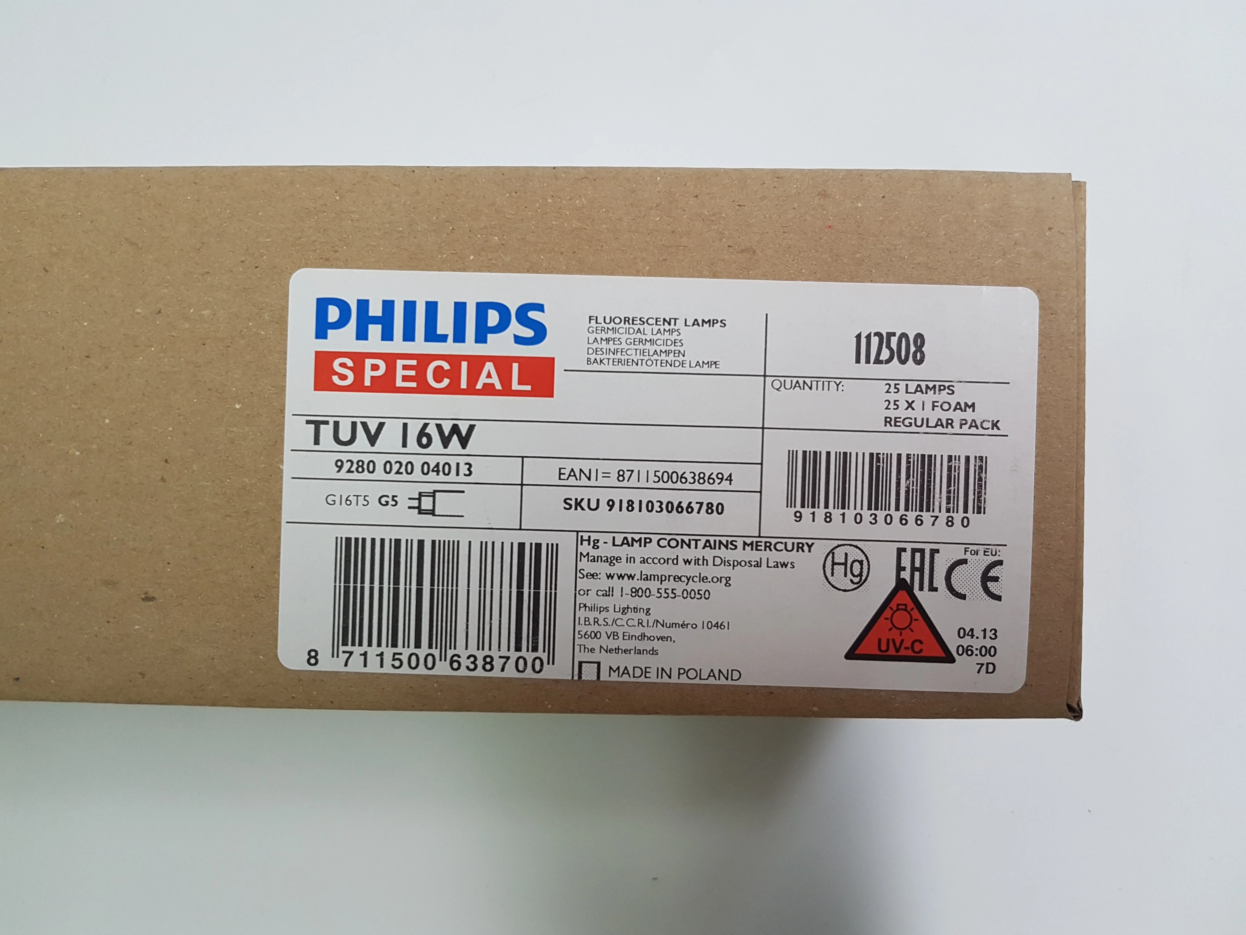 PHILIPS UVC lighting used in professional water and air disinfection  TUV 16W 254nm philips uv lamp