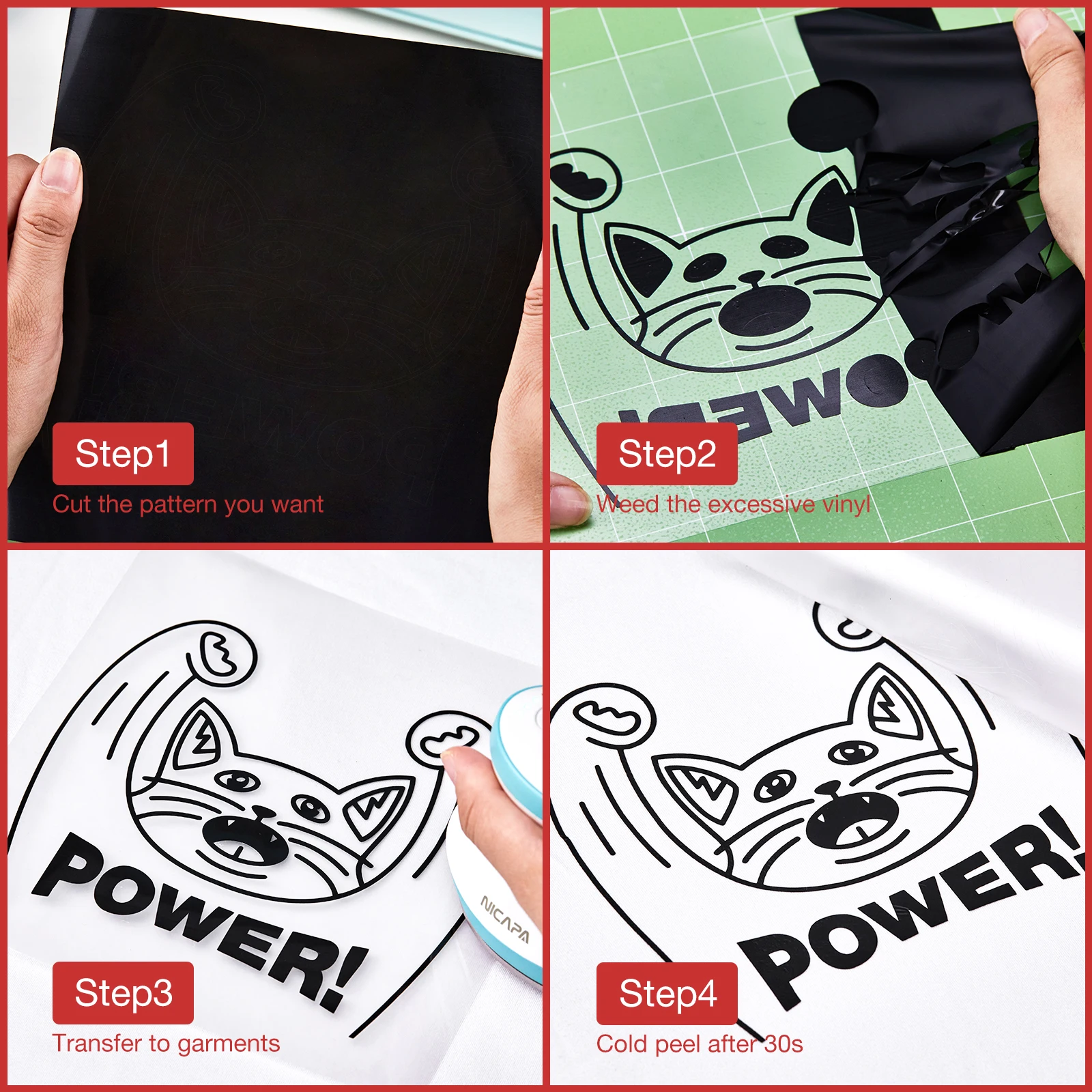 Nicapa Iron On Black Rolls HTV Film Heat Transfer Vinyl for DIY Clothing T Shirts 12 Inch by 15 Feet