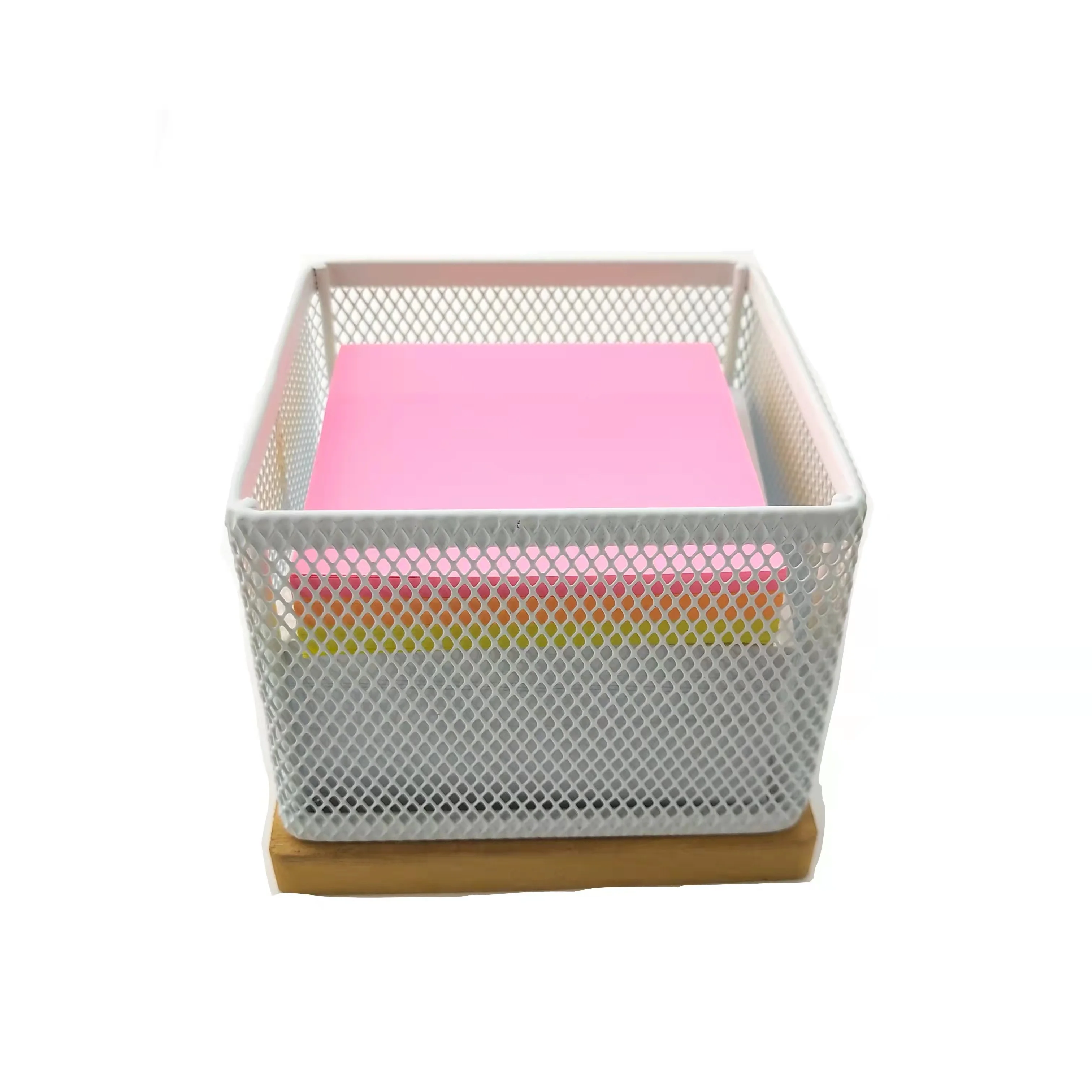 Современный простой офисный органайзер для дома и школы, настольный держатель для хранения с деревянной основой, металлический сетчатый держатель для заметок, держатель для липких заметок