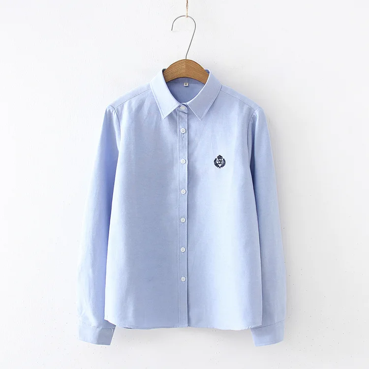 Custom university school uniform student clothing badge girls formal solid shirts teen button up long sleeve blouse
