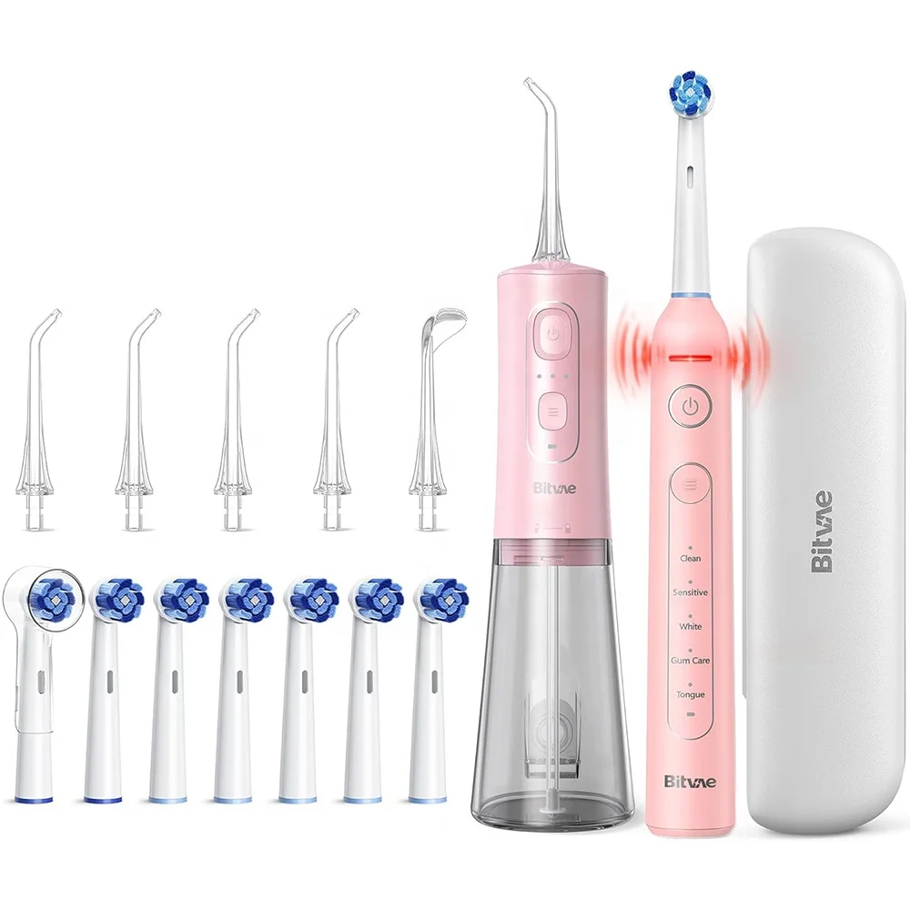 Bitvae Pink R2 Rotating Electric Toothbrush & C2 Water Flosser