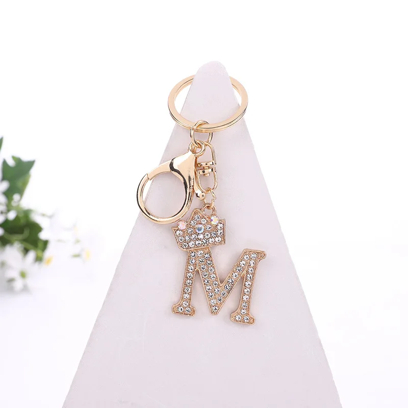 A-Z 26 letters fashion Korean zinc alloy female flash diamond letter decoration Keychain Elegant temperament backpack pendant
