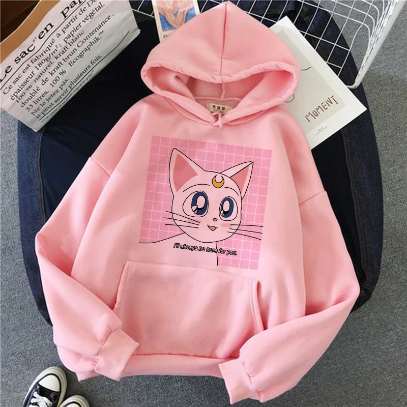 Sailor Moon Kawaii Anime Harajuku Hoodie Women Ullzang Cute Cat Cartoon Korean Style Sweatshirt 90s Fashion Graphic Hoody Female