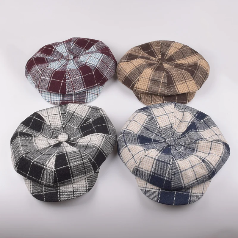 Men and Women British Retro Plaid Beret Outdoor Leisure Octagonal Painter Hat Classical Ladies Dress Cap Hombre Gorras Mujer