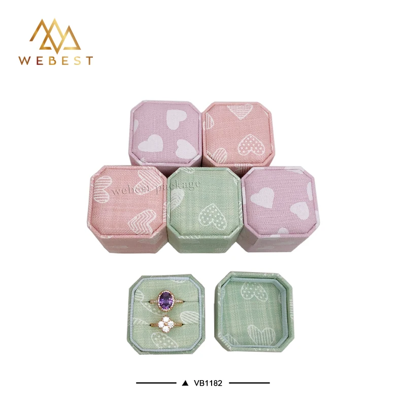 Webest equal octagon velvet ring box jewellery gift box velvet wedding ring box for 2 rings
