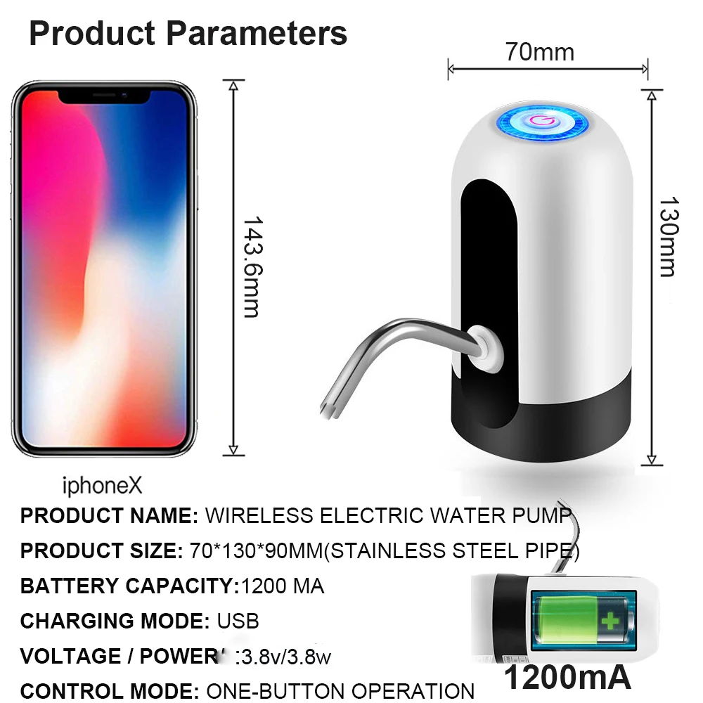 USB Charge Automatic Portable Water Dispenser Drink Dispenser Home Gadgets Water Bottle Pump Mini Barreled Water Electric Pump