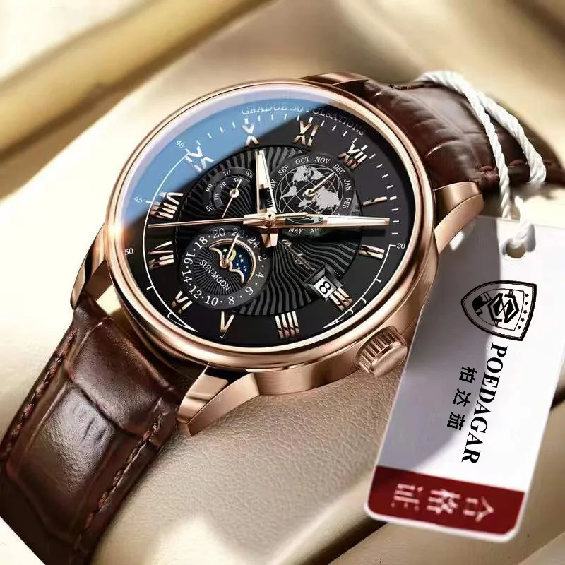 OEM 40MM Classic Luxury Quartz Wristwatch 5 Atm Waterproof Ultra-Thin Multifunction Men Leather Custom Watch