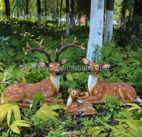 Outdoor Garden Park Decoration Ornament Artificial Resin Crafts Lifelike Life Size Fiberglass Sculptures Animal Sika Deer Models