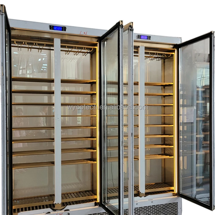 Wine Chillers Bar Fridges cantina vini Golden Color SS Shelf Wine Cooler Yellow LED Light Glass Wine refrigerators & freezers