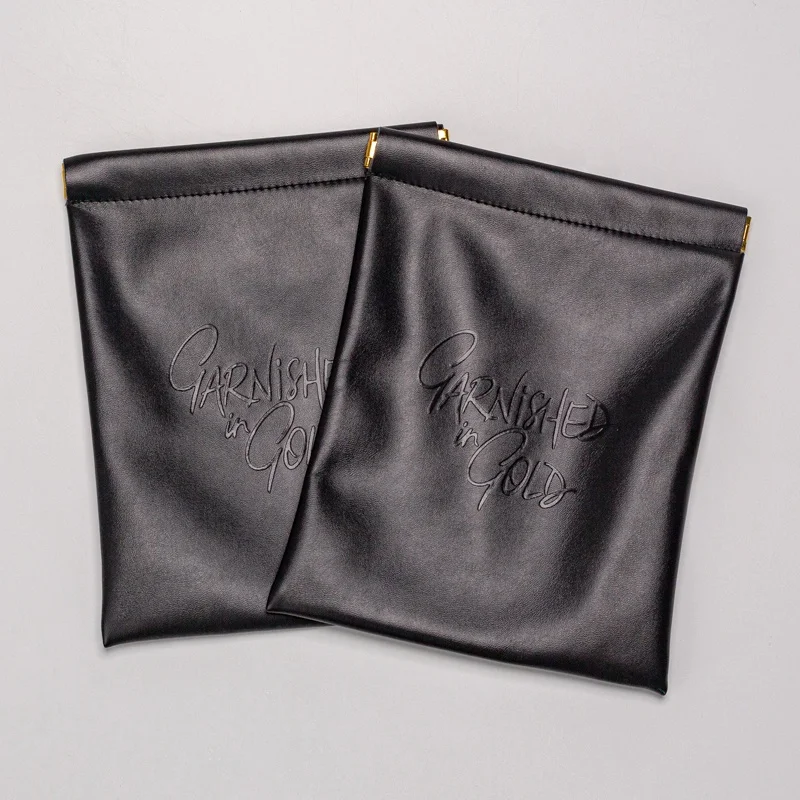 Durable Black Pu Leather Cosmetic Jewelry Bag Portable Travel Cosmetic Toiletry Pouch with Magnet Metal Leather Small Bag Makeup