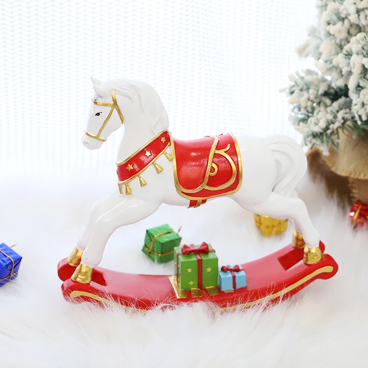 Wholesale Oem Bsci Factory Xmas Scene Christmas Decor Polyresin  Rocking Horse Home decor Gifts