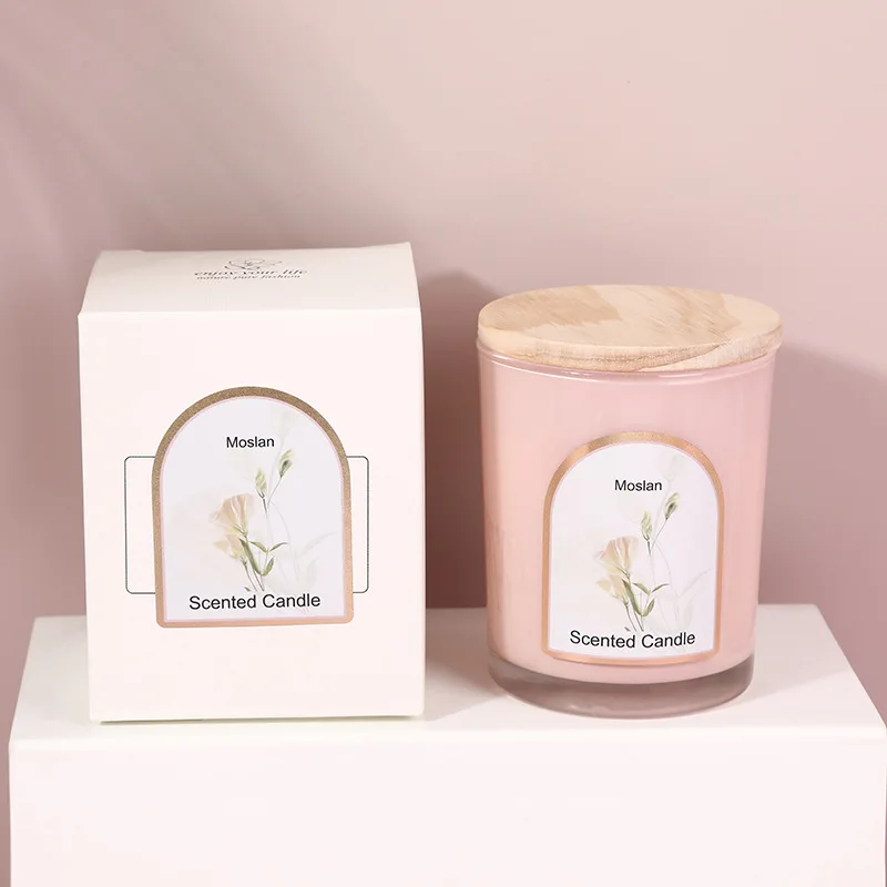 Florescence wooden cover colored glass scented candle wholesale custom home scented candle ornaments wedding souvenirs