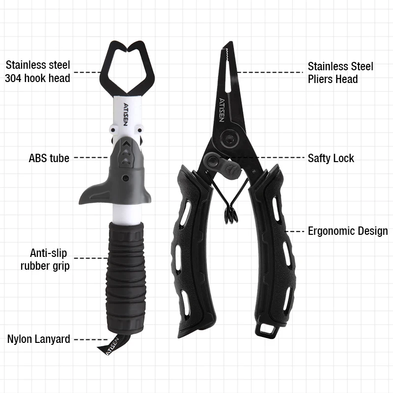 THORFORCE Stainless Steel Fish Holder Tackle Hook Remover Fish Control Device Multifunctional Fish Pliers Fishing Tools Set