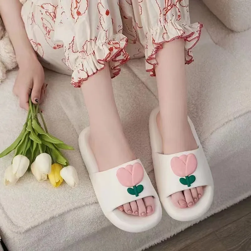 Sweet girl heart cherry slippers female summer home wear soft-soled students non-slip silent bathroom sandals.