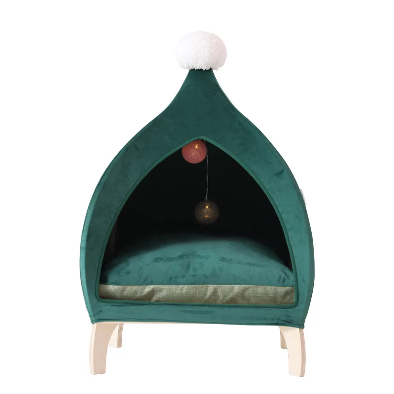
Best Selling Factory Wholesale Pet Cat Wooden Frame Four Seasons Removable Washable Cat Net Bed 