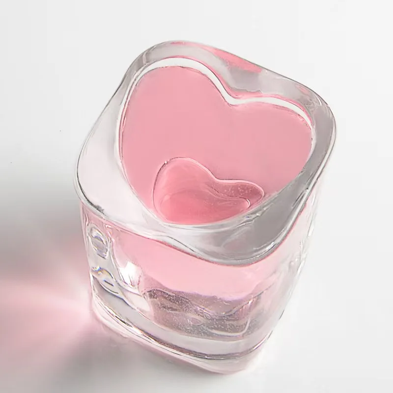 1.5oz 45ml heart shot glasses square cup custom logo pistol glass shot sublimation white pattern shot glasses in heart shape