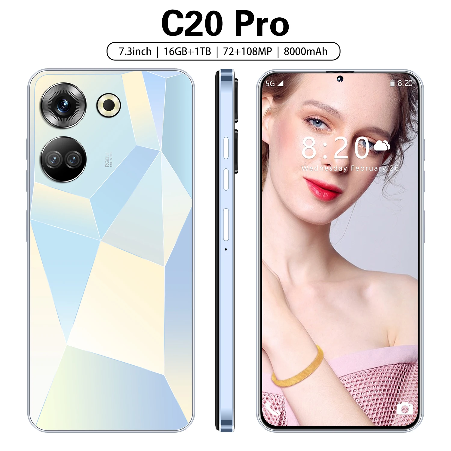 Новый смартфон C20 Pro 512G 7 3 дюймов Оригинальный 5G сотовый телефон Android Celular низкая цена