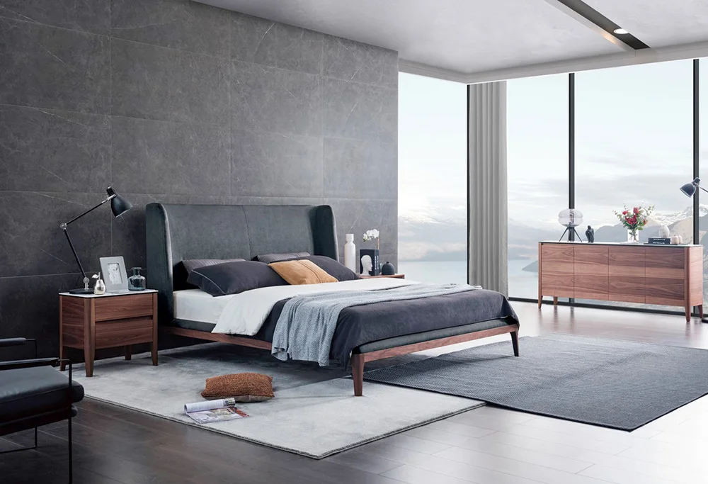 Gainsville Modern Elegant Up-holstered Bed High Quality Apartment Bed WIth Wood Legs