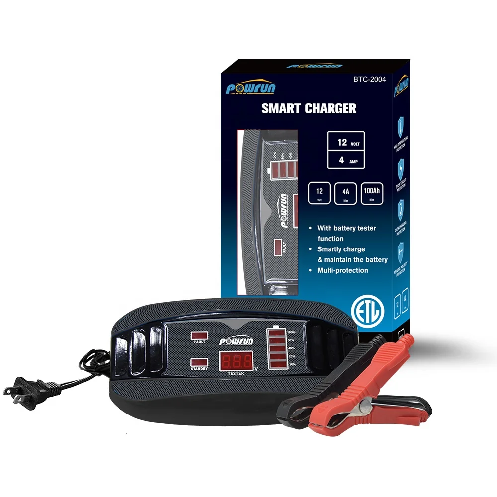 
ETL 110V Smart Battery Maintainer High Power 12V 4A Automatic Electric Power Car Battery Charger with Voltage Tester 