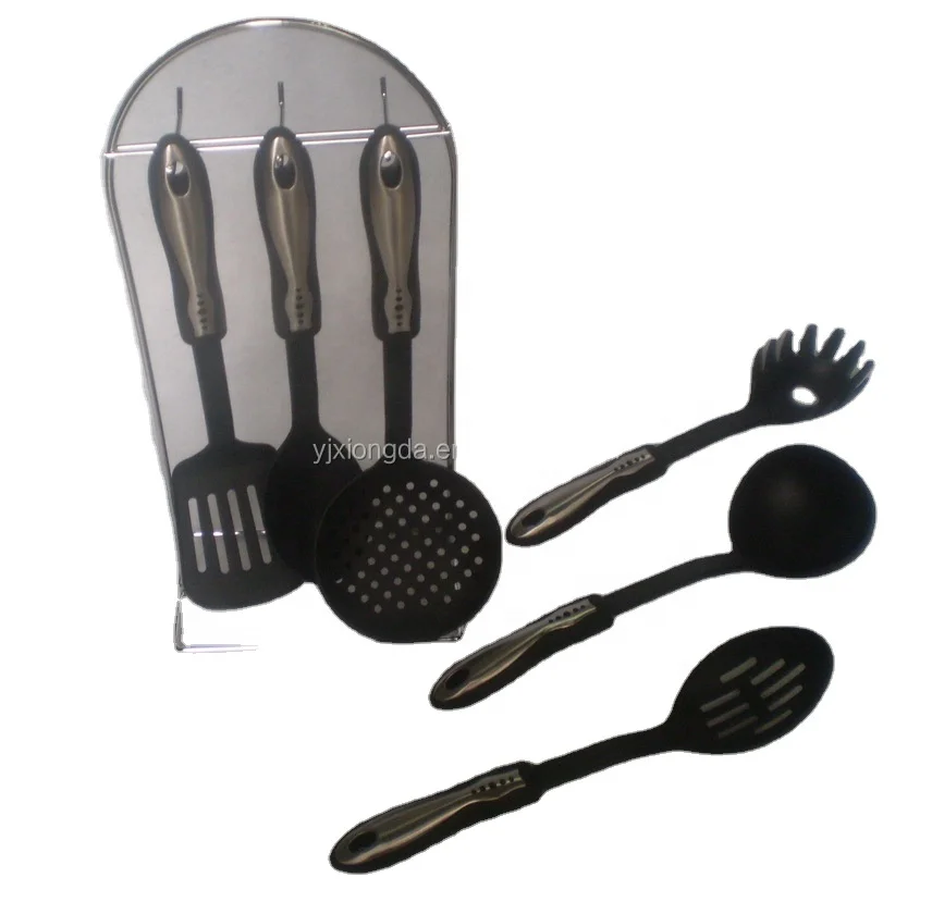 High quality Nylon Kitchen Utensils with Spatula, Tongs, Ladle, Serving Spoons-Non-Stick,with Holder
