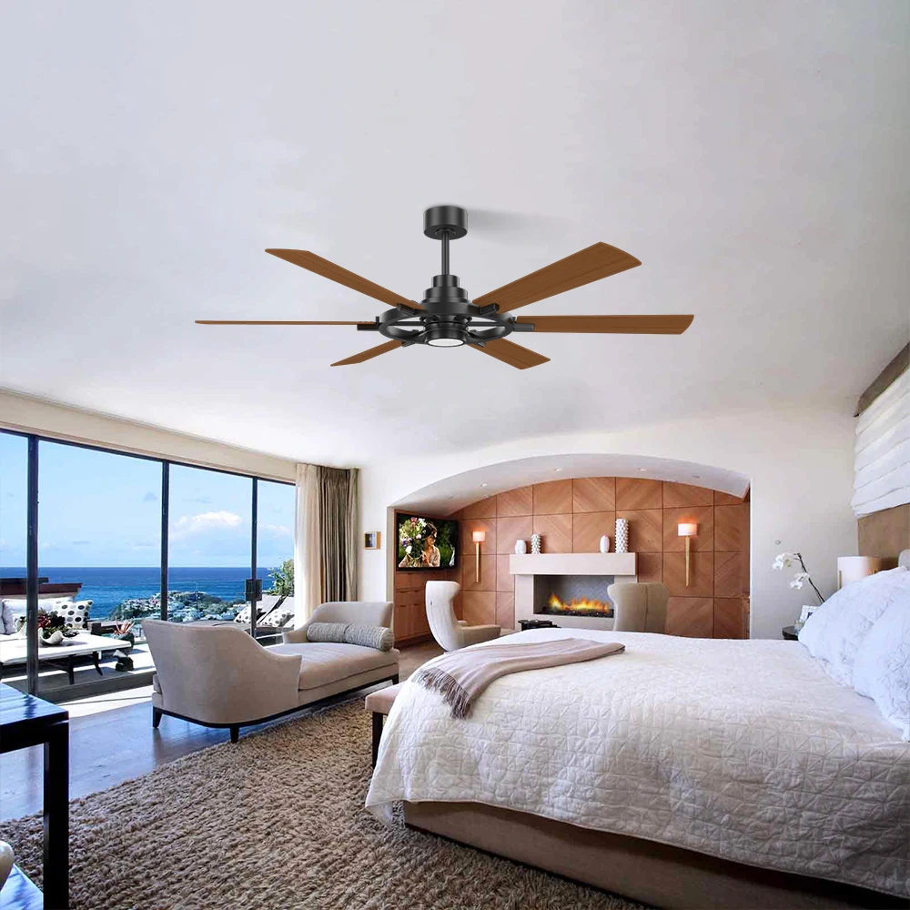 Modern Nordic Ceiling Fan 52 Inch 6 Blade Coffee Brown Ceiling Fan DC Motor Ceiling Fan