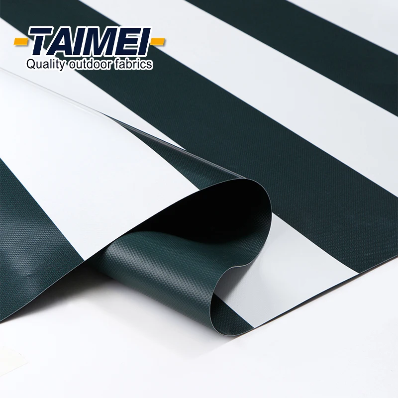 Outdoor PVC Awning Fabric PVC Coated Tarp Striped Awning PVC Tarpaulin Awning Fabric for Tent /Structure/Membrane