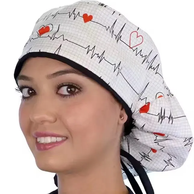 Personalised Embroidered Ponytail Surgical Hat Custom Christmas Holiday Hospital Scrub Caps for Long Hair Women